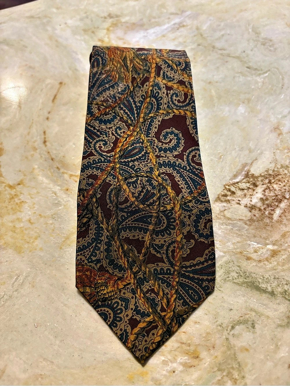Paisley Silk Tie in Brown & Blue Like New
